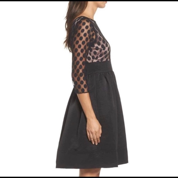 Gorgeous Eliza J black sheer mesh polka dot fit and flare, size 8 - Picture 4 of 12
